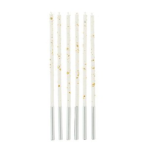 Vela Palito Gigante Branca com Dourado 17 cm - 1 unidade Pct. c/ 6 unds. - Silver Festas - Rizzo Embalagens