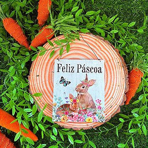 Placa Quadrada de Madeira "Feliz Páscoa" - 1 unidade - Cromus - Rizzo