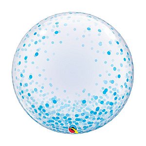 Balão Bubble 24'' Decorado Pontos de Confete Azul - 1 unidade - Qualatex - Rizzo