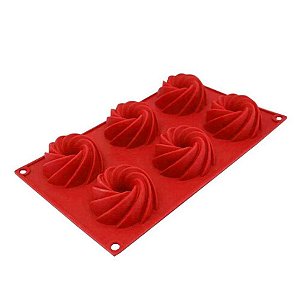 Forma Para 6 Flans Decorada em Espiral em Silicone Vermelha - 1 unidade - Mimo Style - Rizzo