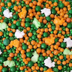 Sprinkles de Páscoa Verde e Laranja Coelhinhos e Pérolas 60 g - 1 unidade - Morello - Rizzo