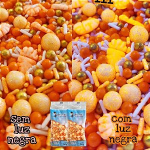 Sprinkles de Páscoa Laranja e Dourado Pérolas e Coelhinhos 60 g - 1 unidade - Morello - Rizzo