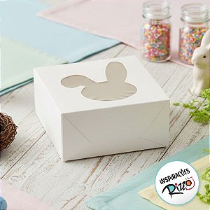 Caixa Quadrada 8x8cm Visor Coelho Rosto com Orelha Caída Branca - 10 unidades - Crystal - Rizzo
