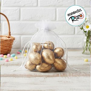 Saco de Ovinhos de Páscoa Decorativos - Dourado e Marrom - 1 unidade Pct. c/ 9 unds. - Cromus - Rizzo