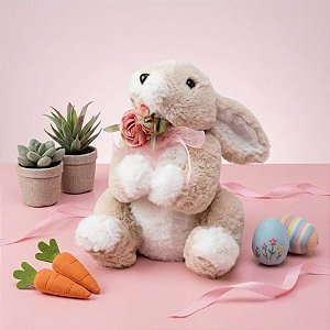Coelho Sentado de Pelúcia com Flor no Pescoço - 1 unidade - Cromus - Rizzo