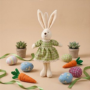 Coelho de Pelúcia com Vestido Xadrez Verde - 1 unidade - Cromus - Rizzo