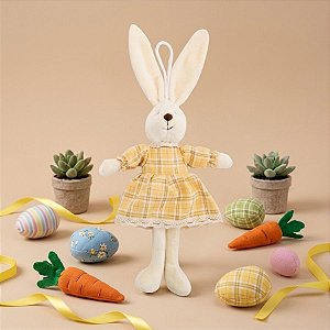 Coelho de Pelúcia com Vestido Xadrez Amarelo - 1 unidade - Cromus - Rizzo