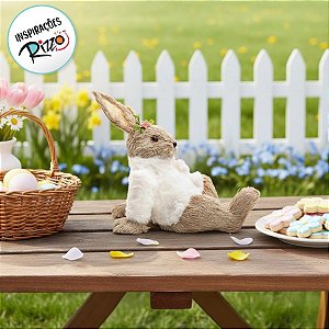 Coelha com Casaco de Pelúcia Deitada - 1 unidade - Cromus - Rizzo Embalagens