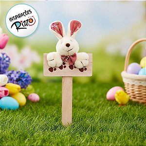 Plaquinha de Páscoa MDF Coelho Floral Mini - Pegadas - Rosa Escuro - 1 unidade - Cromus - Rizzo Embalagens
