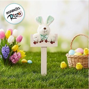 Plaquinha de Páscoa MDF Coelho Florido Mini - Pegadas - Verde - 1 unidade - Cromus - Rizzo Embalagens