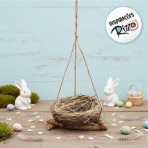 Efeite para Pendurar Ninho de Páscoa Marrom e Verde Rústico (22cm) - 1 unidade - Cromus - Rizzo Embalagens