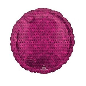 Balão Metalizado Redondo Paetê Pink - 17'' (43cm) - 1 unidade - Cromus - Rizzo Embalagens.