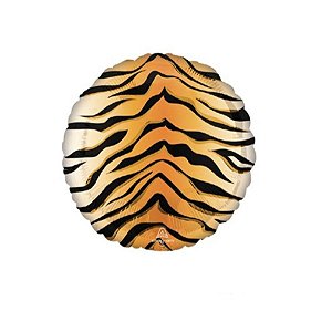 Balão Metalizado Redondo Animal Print Tigre - 17'' (43cm) - 1 unidade - Cromus - Rizzo Embalagens.