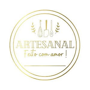 Adesivo "Artesanal Feito com Amor" - Ref.2000 - Hot Stamping - Dourado - 50 unidades - Stickr - Rizzo