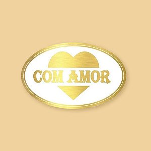 Adesivo "Com Amor" - Ref.2028 - Hot Stamping - Dourado - 100 unidades - Stickr - Rizzo