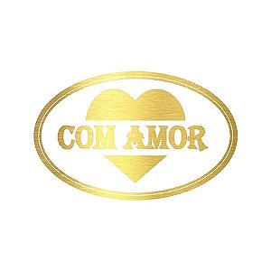 Adesivo "Com Amor" - Ref.2028 - Hot Stamping - Dourado - 100 unidades - Stickr - Rizzo