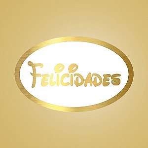 Adesivo "Felicidades" - Ref.2027 - Hot Stamping - Dourado - 100 unidades - Stickr - Rizzo