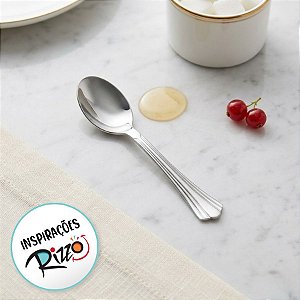 Colher de Plástico Sobremesa Metalizada Prata - 14cm - 8 Unidades - Rizzo