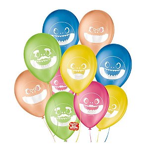 Balão de Festa  Decorado - Festa Família Tubarão - Sortidos - 9" 23cm - 25 unidades - Balões São Roque - Rizzo