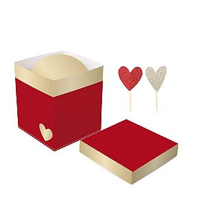 Caixa "Pop Me" Romântico Vermelho e Dourado - 1 unidade - Cromus - Rizzo Embalagens