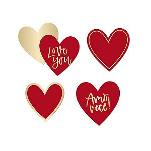 Cartaz Decorativo "Amo Você" - Vermelho e Dourado - Sortidos 8 pcs - 1 unidade - Cromus - Rizzo Embalagens