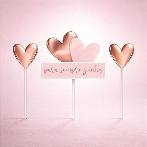 Kit Topo de Bolo Romântico Rose Gold  - 1 unidade - Cromus