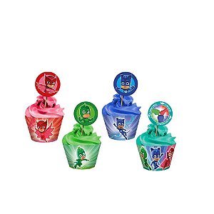 CupCake Wrapper com enfeite PJMASKS - 12 Unidades - Regina Festas - Rizzo Embalagens