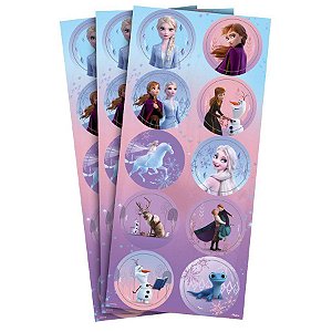 Adesivo Redondo Disney Frozen - 30 Unidades - Regina - Rizzo Embalagens
