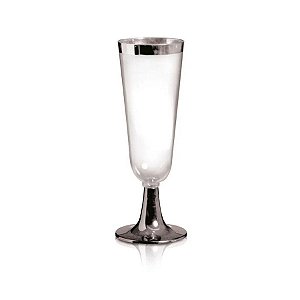 Taça Champagne Descartável de Luxo Prata 165mL - 6 Unidades - Cromus - Rizzo Embalagens