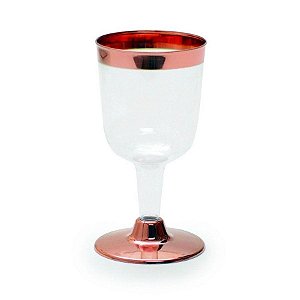 Taça de Vinho Descartável de Luxo Rose Gold 170mL - 6 Unidades - Cromus - Rizzo Embalagens