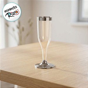 Taça Champagne Descartável de Luxo Prata 120mL - 6 Unidades - Cromus - Rizzo Embalagens