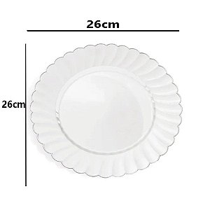 Prato de Mesa Descartável de Luxo Transparente 26cm - 6 Unidades - Cromus - Rizzo Embalagens