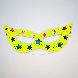Máscara de Carnaval em Papel - Amarelo - Estampa Estrelas - Mod 461 - 12 unidades - Rizzo