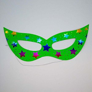 Máscara de Carnaval em Papel - Verde - Estampa Estrelas - Mod 461 - 12 unidades - Rizzo