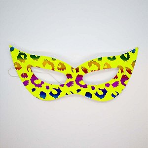 Máscara de Carnaval em Papel - Amarelo - Estampa Onça - Mod 461 - 12 unidades - Rizzo