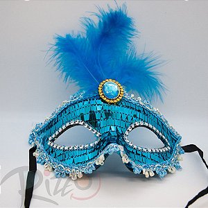 Máscara de Carnaval Bordada Luxo Mod:198 - Azul - 01 unidade - Rizzo Embalagens