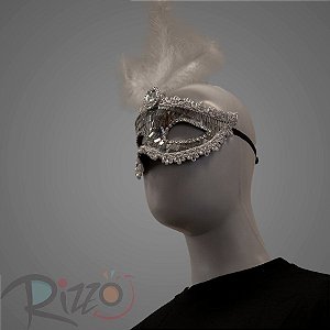 Máscara de Carnaval Bordada Luxo Mod:198 - Prata - 01 unidade - Rizzo Embalagens