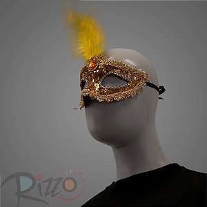 Máscara de Carnaval Bordada Luxo Mod:198 - Dourado - 01 unidade - Rizzo Embalagens