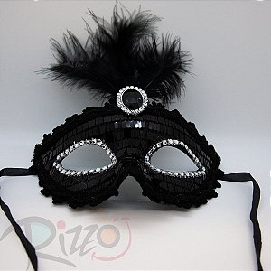Máscara de Carnaval Bordada Luxo Mod:198 - Preto - 01 unidade - Rizzo Embalagens