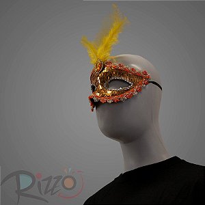 Máscara de Carnaval Bordada Luxo Mod:198 - Laranja - 01 unidade - Rizzo Embalagens