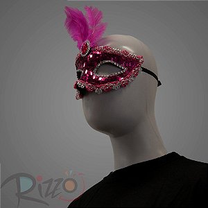 Máscara de Carnaval Bordada Luxo Mod:198 - Rosa - 01 unidade - Rizzo Embalagens