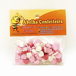 Mini Confeito - Coração Branco e Rosa Mini - 20 gramas - Abelha Confeiteira - Rizzo