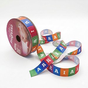 Fita de Cetim "Arraial Colorido" - Cor 033 - Colorido - 15mm x 10 cm - 1 unidade - Fitas Progresso