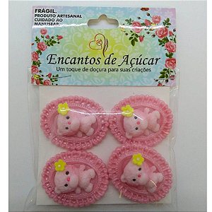 Confeito de Açúcar p/ Acabamento - Moldura Urso Rosa - 1 unidade - 4 Peças - Rizzo