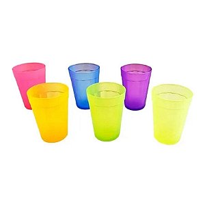 Copo Americano Boteco Neon em Vidro Fosco 6 cores sortidas - 190 mL - 6 unidades - AllMix - Rizzo