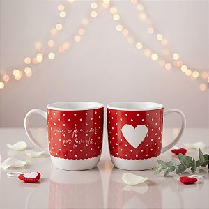Caneca de Porcelana Vermelha "Mais Café e Amor Por Favor" - 360 mL - 1 unidade - AllMix -