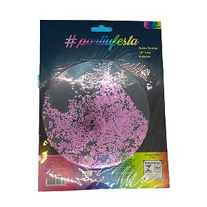 Balão Bubble Transparente com Confete Hexagonal - Pink - 18" 45cm - 01 Unidade - Partiufesta - Rizzo Balões