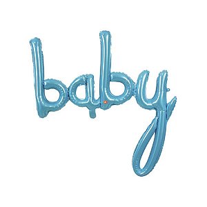 Balão Microfoil Escrita Baby Azul 3D  - 1 unidade - 85cm (33'') - Balões São Roque - Rizzo Embalagens