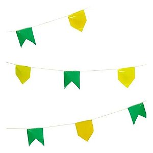 Bandeirinha de Festa Junina de Plástico 10 Metros - Verde e Amarela Ref. 0024 - Real Seda - Rizzo