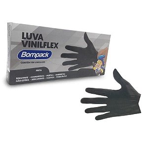 Luva Vinilflex Bompack S/PO Preta G - 100 unidades - Bompack - Rizzo Embalagens